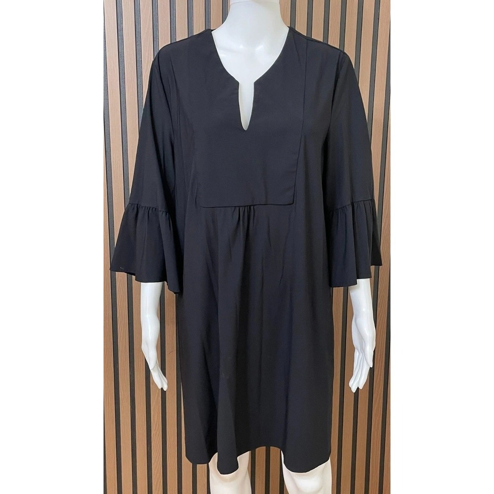 Jude Connally Black Long Sleeve V-Notch Shift Dress